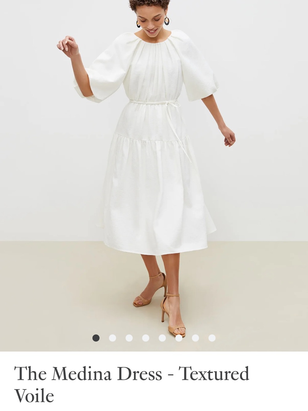 M.M.LaFleur Cream Tiered Midi Dress Size M/L Short Puff Sleeve: The Medina Dress
